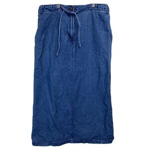 ORVIS Denim Midi Skirt Blue Elastic Waist Drawstring Women's  S (Read Note)